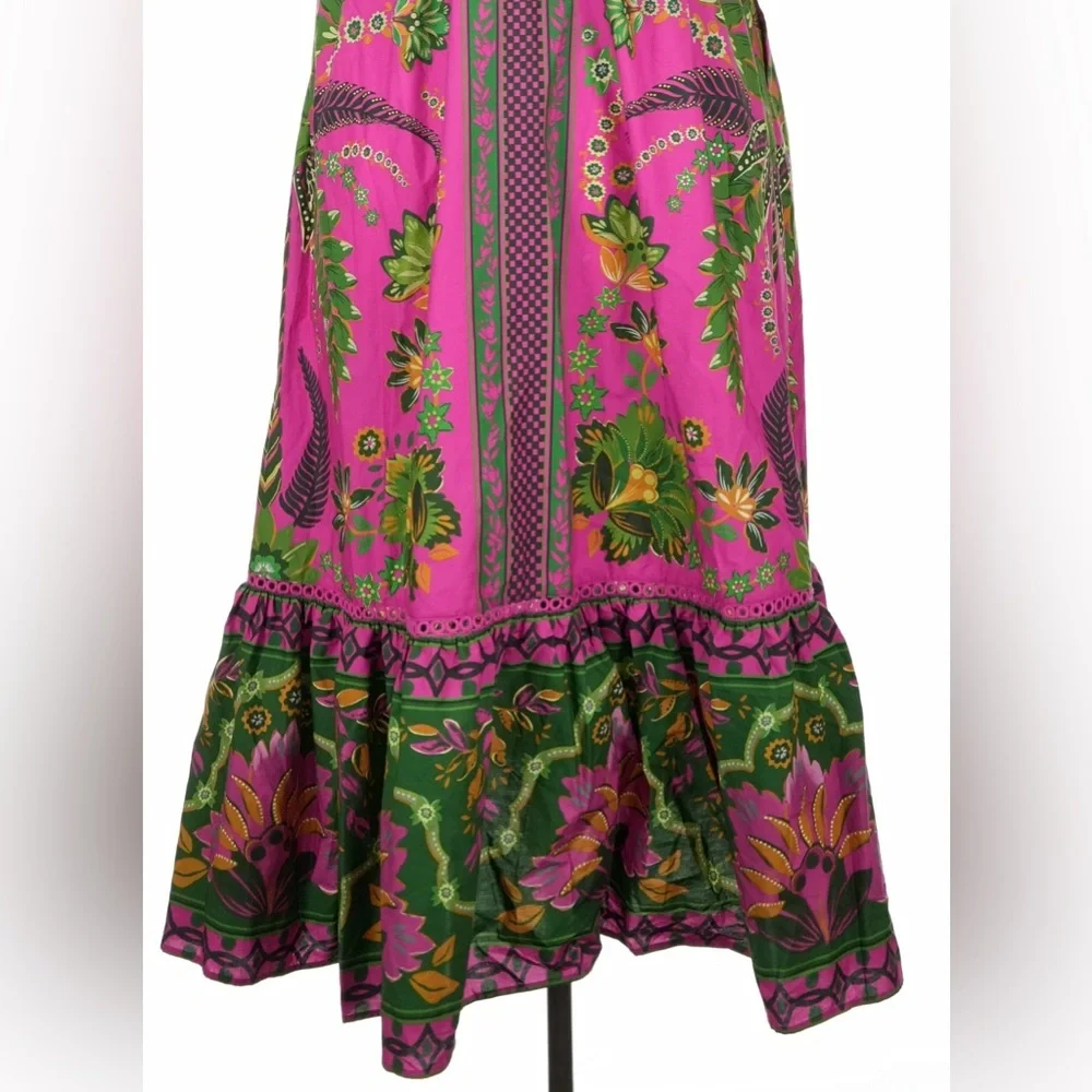 🌺 Farm Rio Ana Tapestry Sleeveless Dress, NWT, pink green bold summer midi dress - Picture 8 of 12